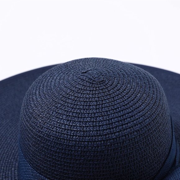 𝅺Wide Brim Straw Hat Navy Blue - Picture 5 of 7